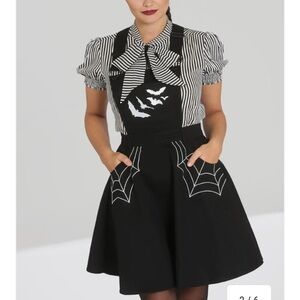 Hell Bunny Miss Muffet Pinafore Black Dress with Spider Web and Bat Design
